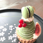 抹茶好きさんへ☆濃茶お洒落モンブランタルトのメモスタンド☆フェイクスイーツ