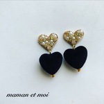ベロア×ブラック♡ダブルハートピアス(イヤリング)