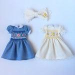 tamaekicho様専用 ブライス スモッキング刺繍ワンピース(青・黄)リボン付き