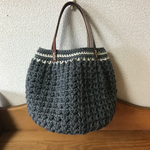 本革持ち手 ニットマルシェバッグ グレー