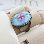 ・:*:・sale・:*:・vintage  floral moonglow glass cabochon リング 18×13㍉