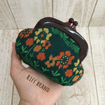 レトロ 深緑 knit  花柄 ビンテージ生地 小物入れ