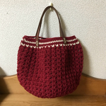 本革持ち手 ニットマルシェバッグ レッド