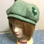 1点もの！まるっとベレー帽 緑の起毛にお花