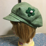 1点もの！まるっとキャスケット 緑の起毛にお花