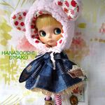 ＊デニムパッチワーク柄ワンピ×もこもこ頭巾＊コーデ８点セット ＊ブライス ＊ blythe outfit ＊ワンピース・ブーツ・帽子＊