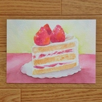 透明水彩『苺ケーキ』　額縁付き