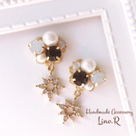 シックなビジュー×オープンスターピアス