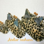 ✿M様ご予約品✿レオパードファー＆琥珀色玉・耳付きがま口３点セット