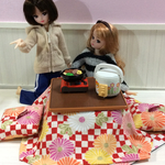 ドール用・こたつ掛け こたつ敷 座布団2枚・和柄・リカちゃん ブライスの洋服