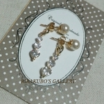 クリスタルハート光るシンプルパールピアス