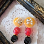2way ビジュー&MARBLEイエロー×レッド×TWISTブラック　ピアス