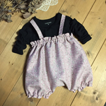 肩ひも付きサルエルかぼちゃパンツ 小花柄ピンク