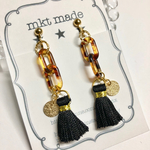 べっこうチェーン × ミニタッセル ゆらゆら ピアス イヤリング