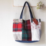 posy...様専用ページ  秋冬ハリスツイード＋リネン＊2WAY ウール*ピースバッグ＊チェック＊トートバッグ*ヴィンテージ*ショルダー　M