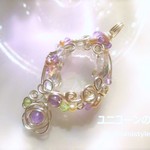 水晶ファセットカットペンダント（ワイヤーアートジュエリー☆ワイヤーアクセサリー☆ワイヤーラッピング天然石ネックレス）