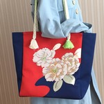 ◆1点物◆白い花が目を引くビックトートバッグ/着物リメイク♪ 