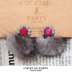 【再販4】●グレー●ミンクファーキャッチビジューピアス●イヤリング可
