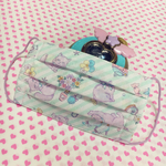 キッズ用プリーツマスク ⑦ネコ柄 ミントストライプ
