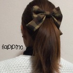 ロングリボン　ヘアゴムorバレッタ　チェック柄　ブラウン
