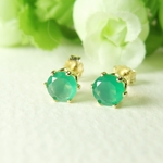 *P39*天然石グリーンオニキスAAA（淡色 ブリリアントカット5ｍｍ）☆一粒ピアス