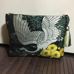 【訳あり】鶴のクラッチバッグ　着物（帯）リメイク