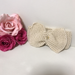 ベージュ✴︎リボンニットヘアバンド