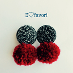 ★ツイードカボション×ポンポンピアス★チタンピアス