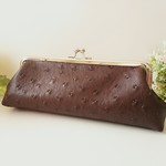 ◆【再販】オーストリッチのがま口ペンケースブラウン*革*レザー*◆