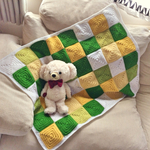 ♡×20【送料無料】レトロでカラフルなスクエアモチーフブランケット green