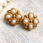 ☆Vintage Button☆華やかパール×ゴールドボタンピアス/イヤリング