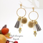 Tassel & Fur＊グレーベージュ＊ボリュームピアス＊ヴィンテージ風大ぶりピアスorイヤリング