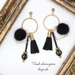 Tassel & Fur＊ブラックモノトーン＊ボリュームピアス＊ヴィンテージ風大ぶりピアスorイヤリング