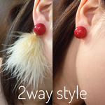 カボション×マラボー 2wayピアス【レッド】