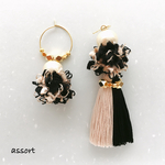 - ツイードとコットンパール - アシンメトリー pierce & earring