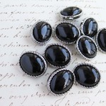 ■NEW■10個入■18mm■ビンテージボタン (オーバル　黒シルバー)　 [1255] アクセサリーに!