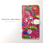 再販21♡【iPhone/Android】ボタニカル 刺繍 ベリーピンク スマホケース  手帳型