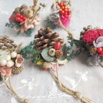 クリスマスオーナメント５個セット＜ Pêche antique＞  ＊ クリスマスツリー・ガーランド・プリザーブドフラワー