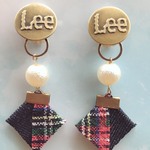 再販 lee 風ボタン イヤリング コットンパール チェック  デニム  