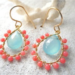 Sea Chalcedony and Coral　14kgfピアス