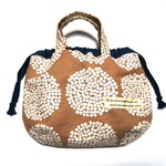 miniきんちゃくbag■北欧テイスト・サークルフラワー柄（モカ）