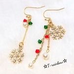 2color＊クリスマスの煌めき＊雪の結晶アシンメトリーピアス/イヤリング