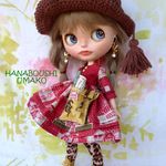 ＊素敵な柄の切り替えワンピース＊８点セット＊ blythe outfit＊ブライス ＊ ブライス ＊ワンピース・ブーツ・帽子＊