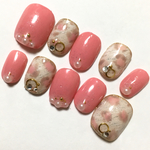 ピンク レオパード ネイルチップ ベリーショート標準