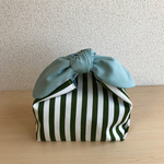 リボンお弁当袋 ストライプ深緑×グリーン