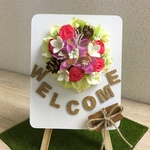 スタンド付きWELCOMEホワイトボード　＊アーティフィシャルフラワー　インテリア　花　贈り物　ギフト　ウエディング＊