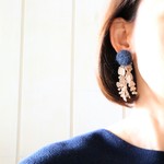 〇〇羊毛モヘア×ボタニカルレース 〇〇　navy×beige　ピアス/イヤリング/ノンホールピアス