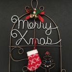 ワイヤーMerry Xmas（赤リボン・靴下）☆送料無料