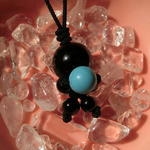 天然石のストラップ＊ちびたまちゃん（ブラックオニキス×ターコイズ）トルコ石