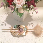 本物の花 マジェステ ゴールド ファー  パール ヘアアクセサリー 薄紫 秋 ビジュー